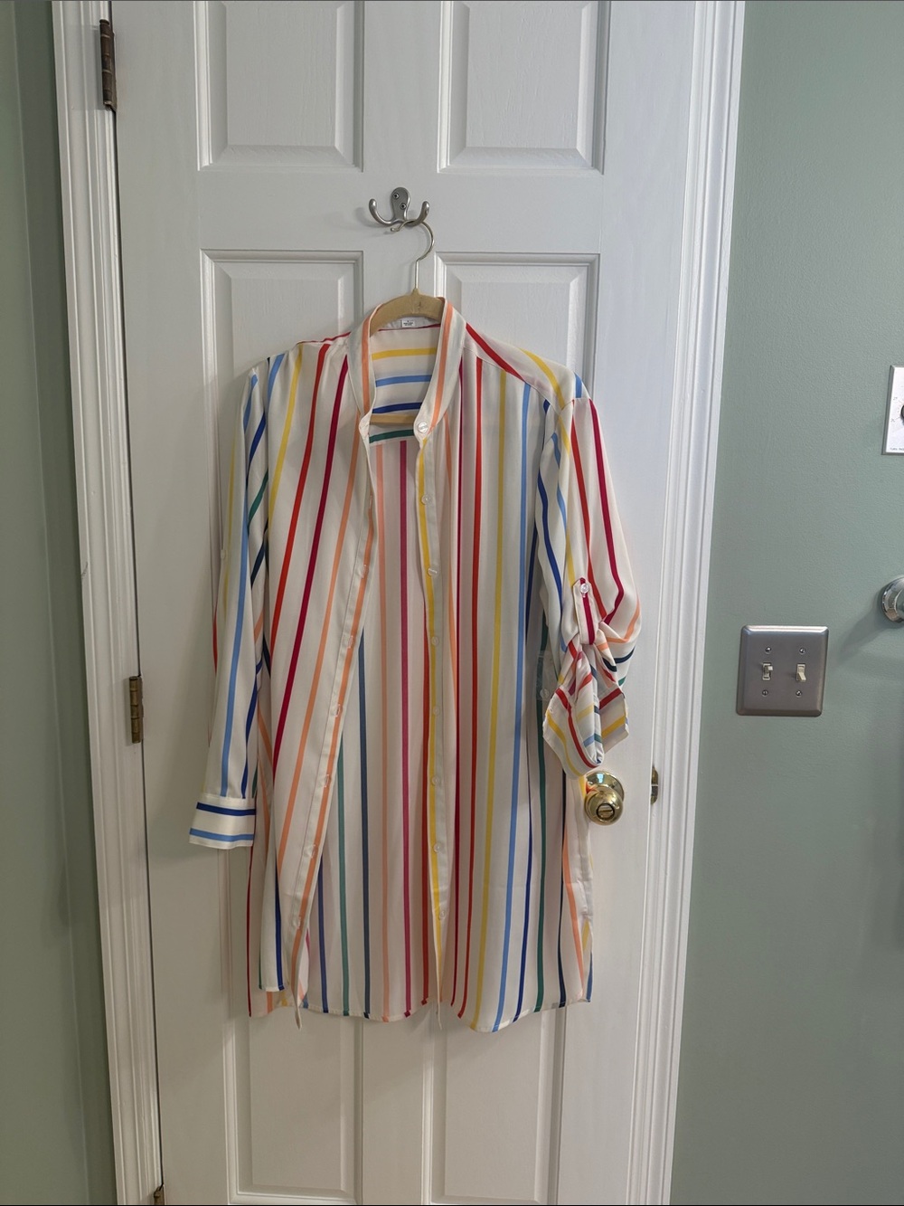 summersalt Multicolor Vertical Stripe Shirt Dress - White Base